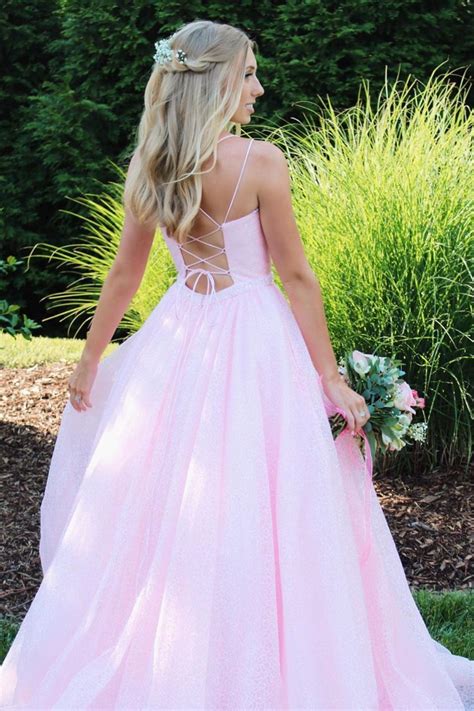 Glitter Princess Lace-Up Pink Long Prom Dress in 2020 | Prom dresses ...