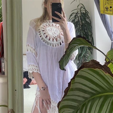 hippie white beach cover up - Depop