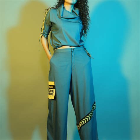 Cowl Top With Side Tie Up And Caution Straight Pants – SCRIBBOLOGY