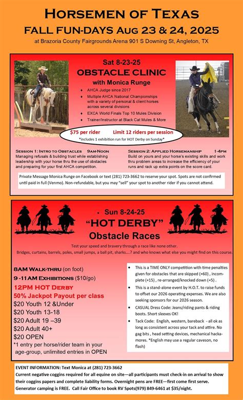 HOT Fall Fun-Days: SAT 8/23 Obstacle Clinic w Monica Runge & SUN 8/24 ...