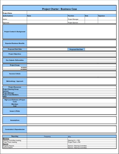 Project Charter Template Excel