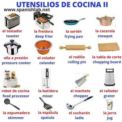 Spanish Cooking Utensils with English and Spanish Words