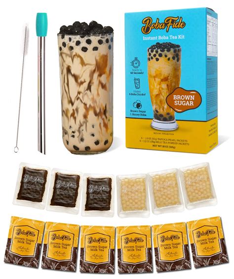 Boba Fide Instant Boba Milk Tea Kit - 6 Pack with Brown Sugar Boba ...