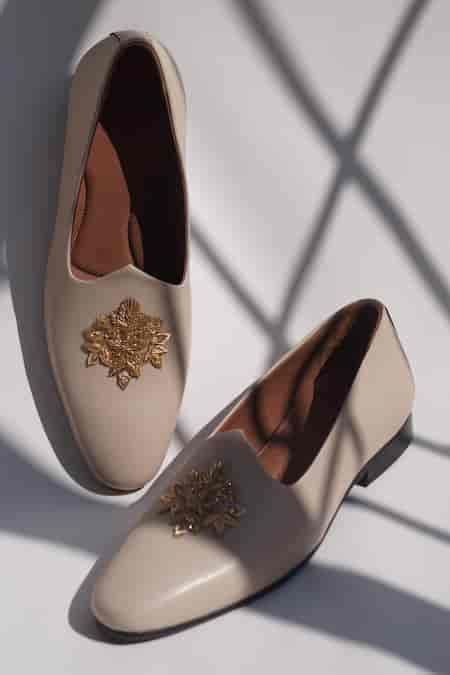 Buy Beige Embroidered Rigel Bead Sequin Mojari For Men by Shradha Hedau ...
