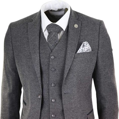 Buy Mens Wool Tweed Suit 3 Piece Authentic 1920s Tailored Fit Classic ...