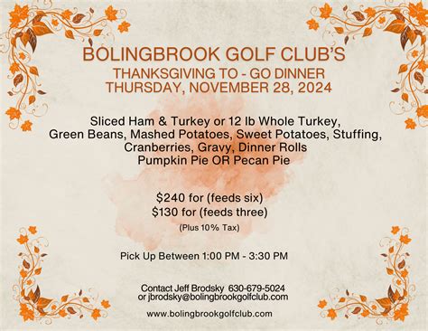 Thanksgiving To-Go Dinner 2024 - Bolingbrook Golf Club