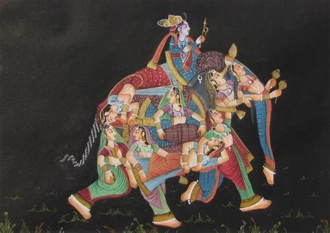 "Emperor With Women": Black Mughal Traditional_Art by E Craft | ArtZolo.com