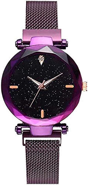 Acnos® Premium Purple Glass Black dial Magnetic Belt Purple Analog ...