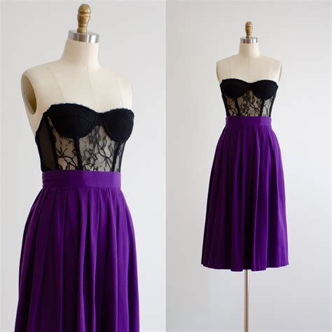 Purple Midi Skirt 80s 90s Vintage Dark Purple Skirt With Pockets - Etsy
