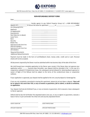 NON-REFUNDABLE DEPOSIT FORM - Oxford Property Group - Fill and Sign ...