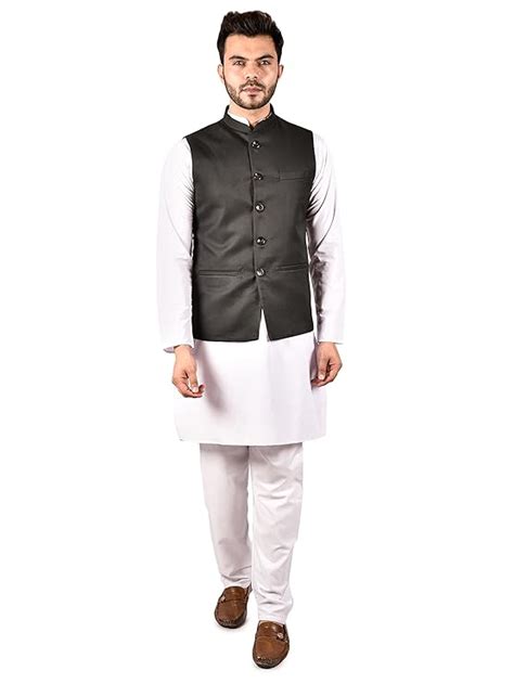 Buy Printcultr Men's White Kurta Pajama Set with Black Nehru Jacket (42 ...