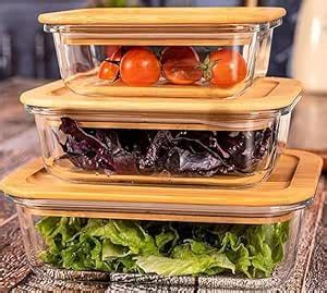 Buy CATLIYER Home Borosilicate Glass Food Containers with Bamboo Lid ...