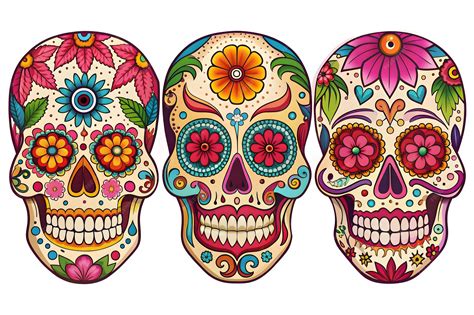 Mexican Sugar skulls Day of the dead vector illustration on white ...