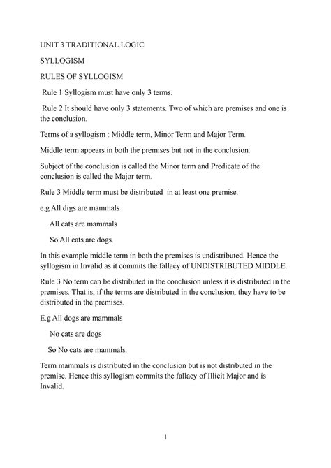UNIT 3 syllogism examples for class work - UNIT 3 TRADITIONAL LOGIC ...