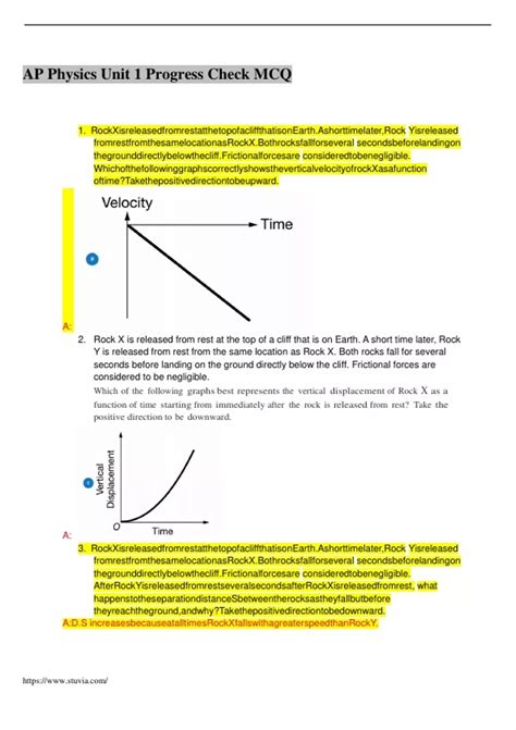 AP Physics Unit 1 Progress Check MCQ 2023 - General - Stuvia US