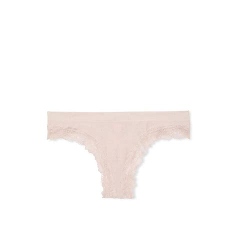Buy Victoria's Secret Seamless Lace-Trim Thong Panty - Beige Online