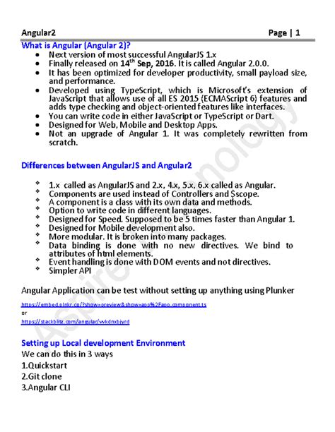 Angular 2: Introduction, Differences, and Local Setup Guide - Studocu