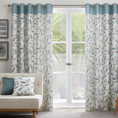 Fusion Duck Egg Blue Leaf Curtains W90 x L90 (229x229cm) - 100% Cotton ...