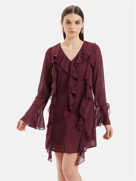 Designer Solid Midi Dress - Maroon | Midi Dress for Women – KAZO