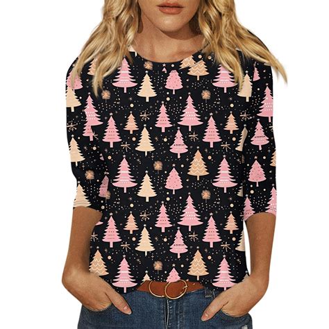 Christmas Shirts for Women 3/4 Sleeve Christmas T Shirts Party Tops ...