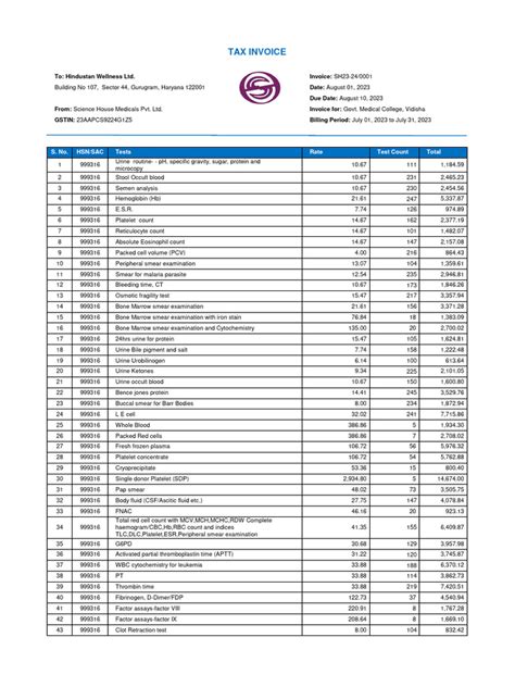 Sample Lab Test Invoice 的图像结果