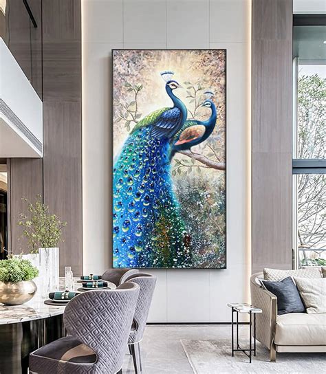Buy Peacock Oil Painting on Canvas Large 3D Texture Wall Art Online in ...