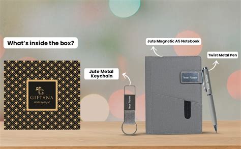 Giftana Personalized Diary with Pen and Metal Keychain Gift Set, Jute ...