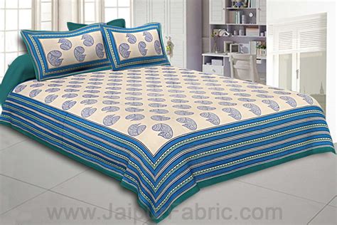 Double Bedsheet Big Boota Print Sea Green Border Fine Cotton ...