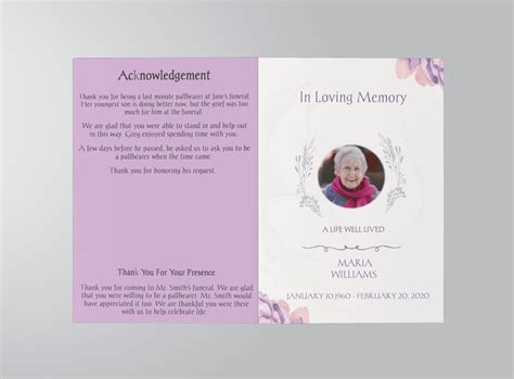 Sample Memorial Program Template 4 Page Simple Funeral Program