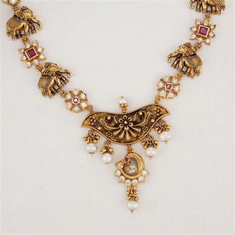 Gold Plated Antique Necklace | Gold Plated Nagas Nakshi Silver Necklace ...