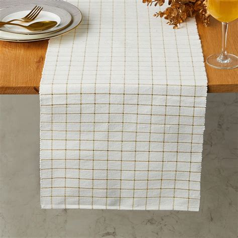 Buy Glitz White Checked Cotton Table Runner - 33x180cm from Home Centre ...