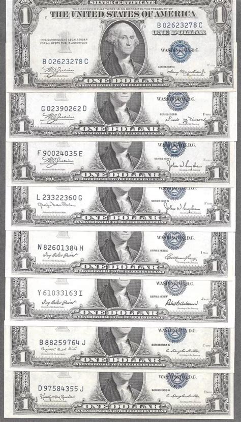 Complete Set of 9 Series 1935 1-dollar Silver Certificates Plain and A ...