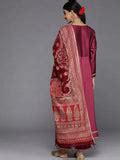 Buy Maroon Solid Silk Blend Anarkali Kurta With Palazzos & Dupatta ...