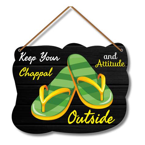 Buy Keep Your Chappal And Attitude Outside Wall Door Sign Wooden Hanging