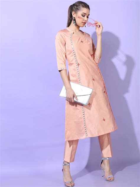 Vishudh Women Peach Embroidered Kurta with Trouser - Price History
