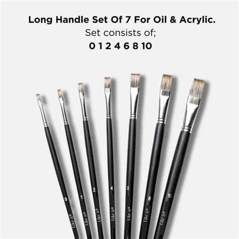 Like it 11” Long Handle Flat Tipped Art Paintbrush Set of 7 Anti-Shedd ...