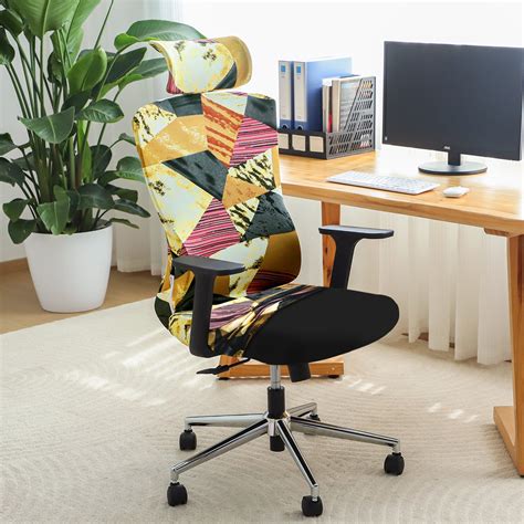 Printed Office Chair Cover with Headrest (High-Back) – 140 GSM Stretch ...