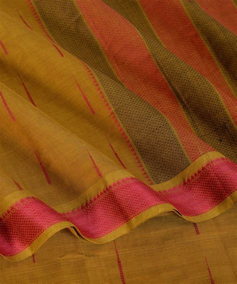 Olive green malli moggu butta handwoven kanchi cotton saree – GoSwadeshi