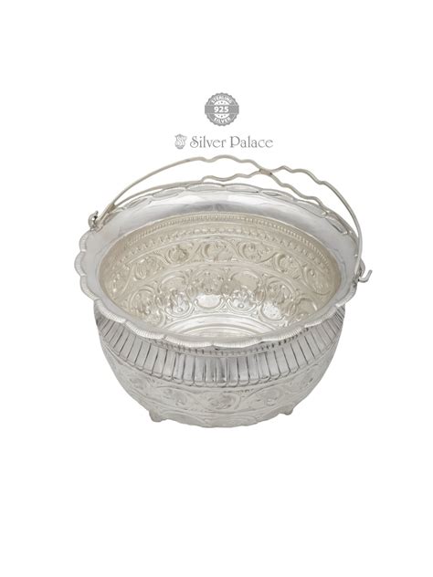 925 Pure Silver Decorative Flower Basket For Pooja Pna - Silver Palace