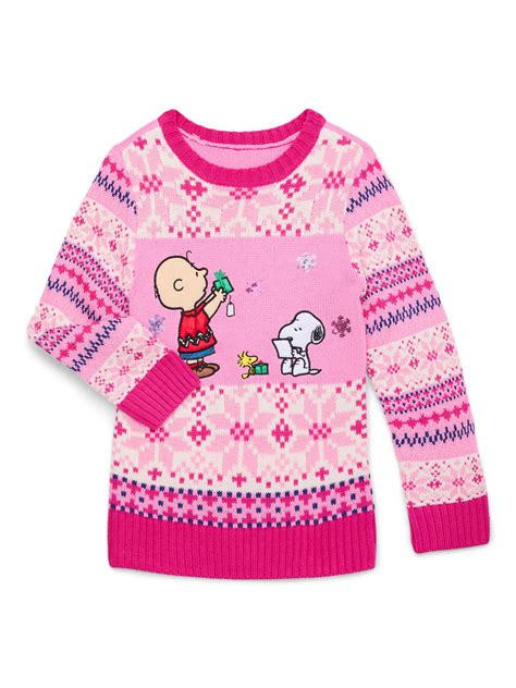 Peanuts Snoopy Girls Christmas Crew Neck Pullover Sweater, Sizes 4-18 ...