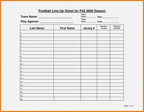 Printable Blank Football Depth Chart Template