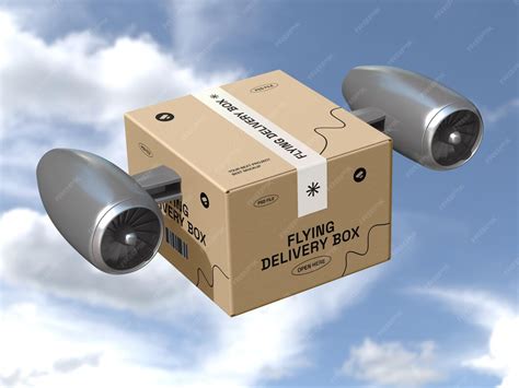 Kraft paper flying delivery box branding mockup | Premium PSD