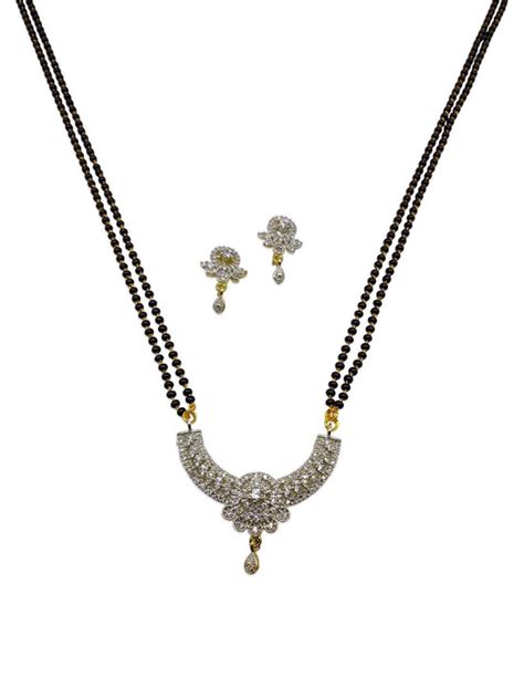 American Diamond Long Fancy Mangalsutra & Earrings – Digital Dress Room