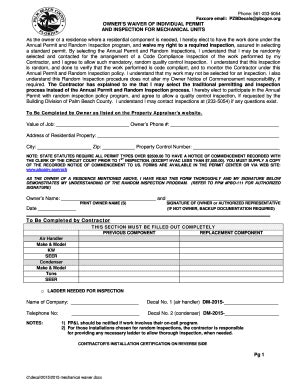 Fillable Online Mechanical Owner Waiver - Palm Beach County Fax Email ...