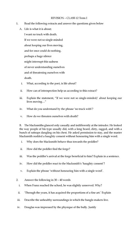 Revision- term I class 12 - REVISION – CLASS 12 Term I Read the ...