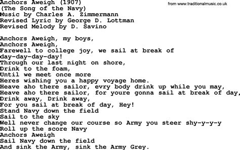 World War One(WW1)Era Song Lyrics for: Anchors Aweigh 2