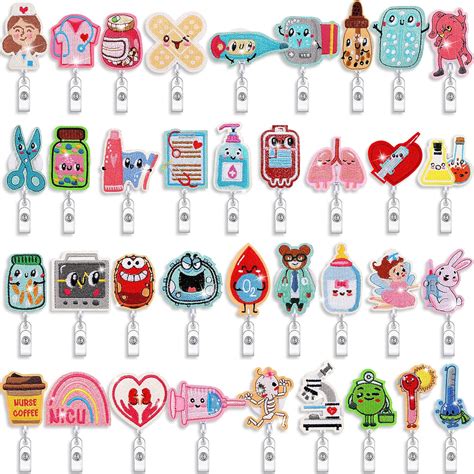 Cindeer 36 Pcs CNA Badge Reel Badge Holder Bulk Nurse Week Gift Cute Retractable ID Name Clips ...