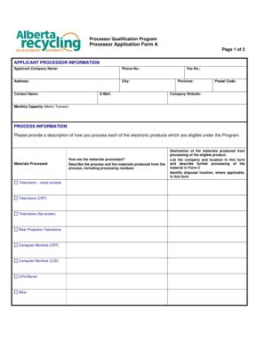 Fillable Online Processor Application Form A - Alberta Recycling ...