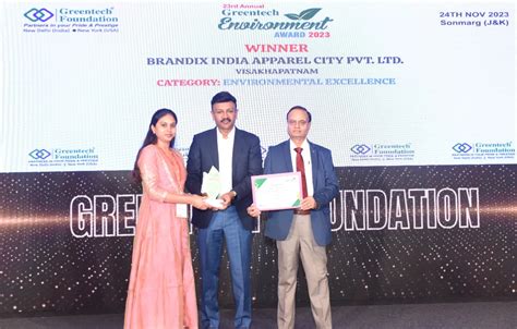 Brandix India Honored with Greentech Environmental Excellence Award