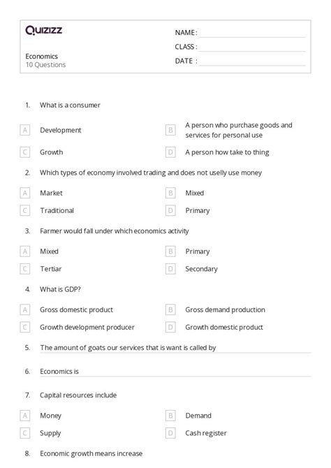 50+ economics worksheets for 9th Class on Quizizz | Free & Printable
